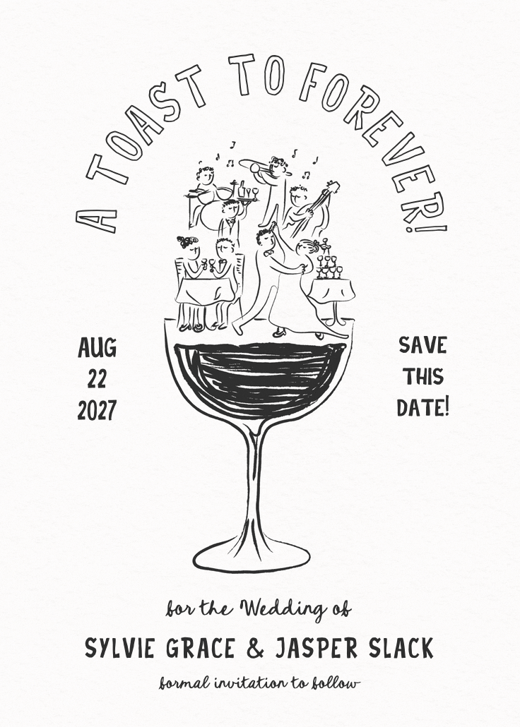A toast to forever - save the date card
