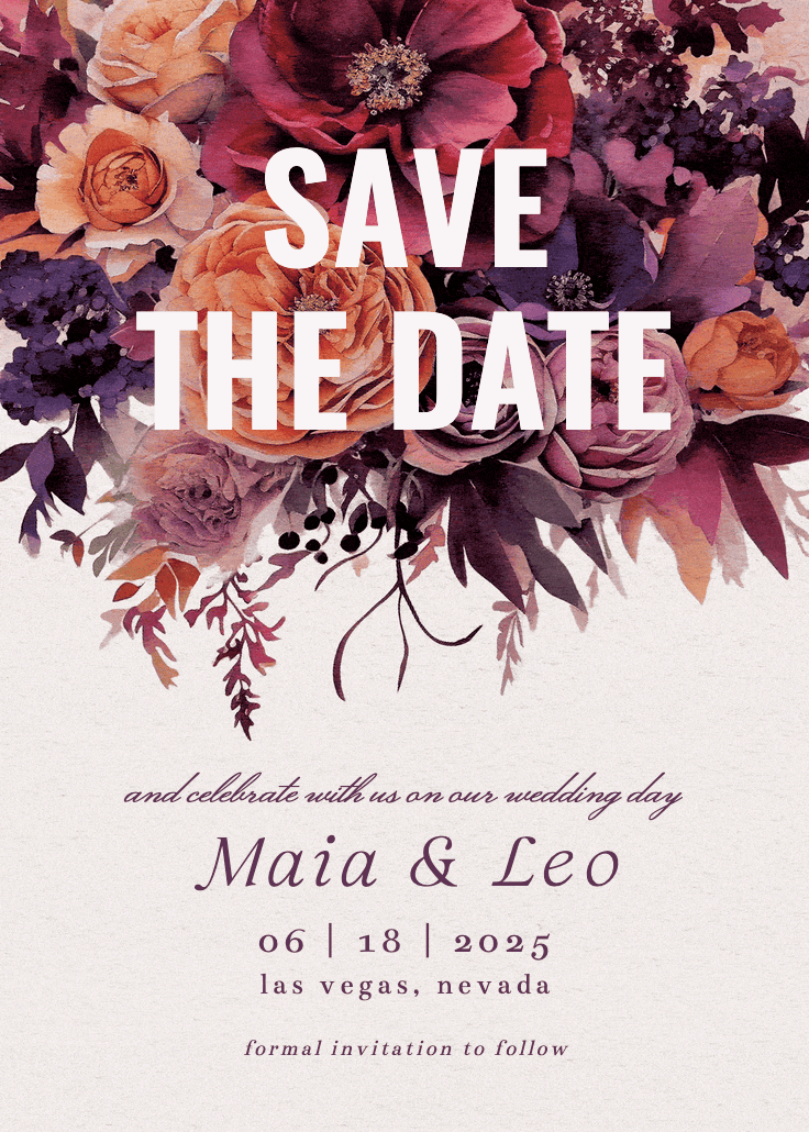 Burgundy bouquet - save the date card
