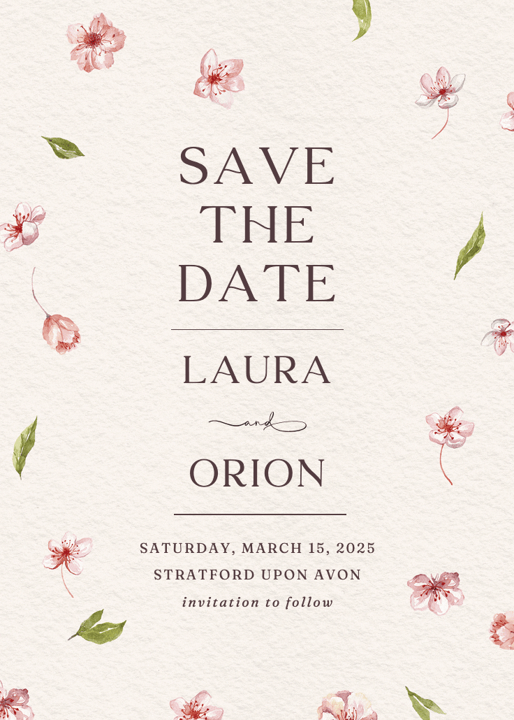 Cherry blossoms - save the date card