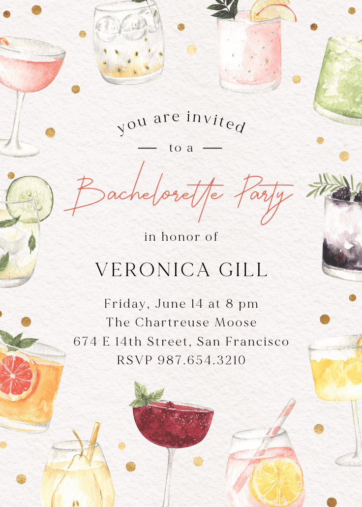 Colorful cocktails - bachelorette party invitation
