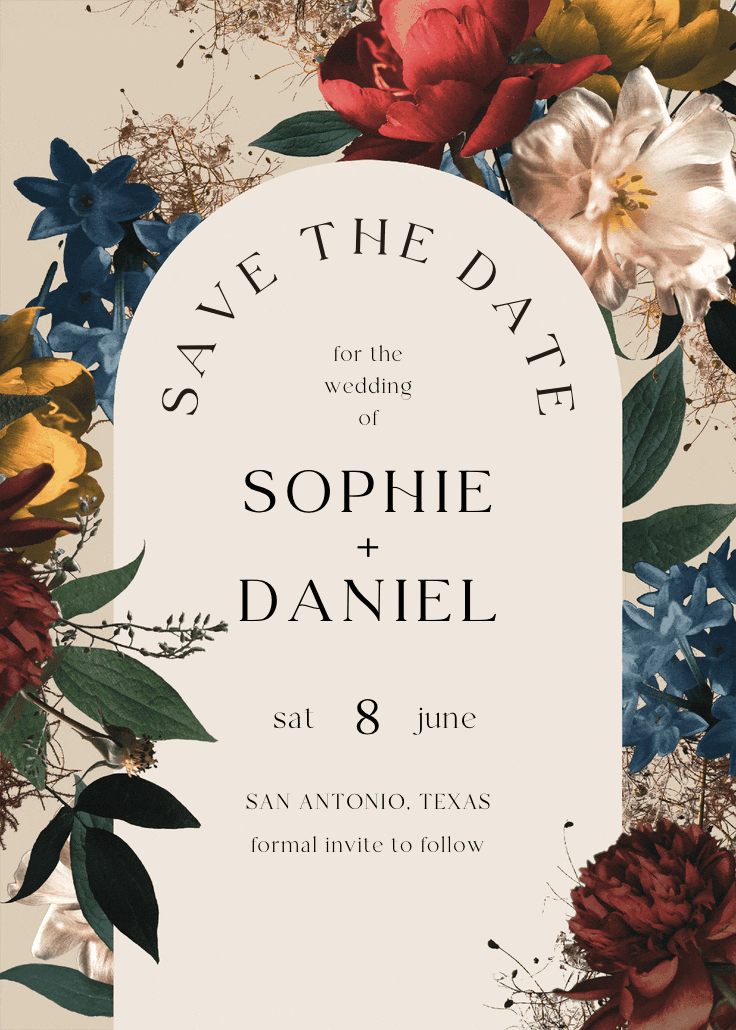 Dramatic blooms - save the date card