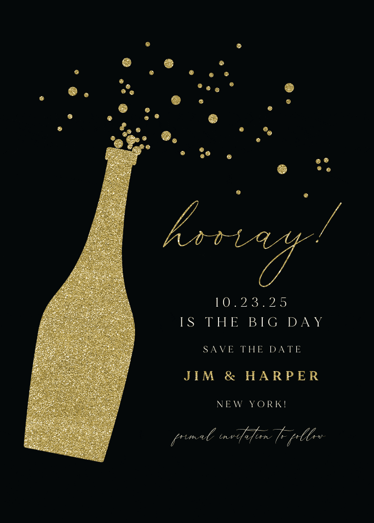 Glitter bubbly - save the date card