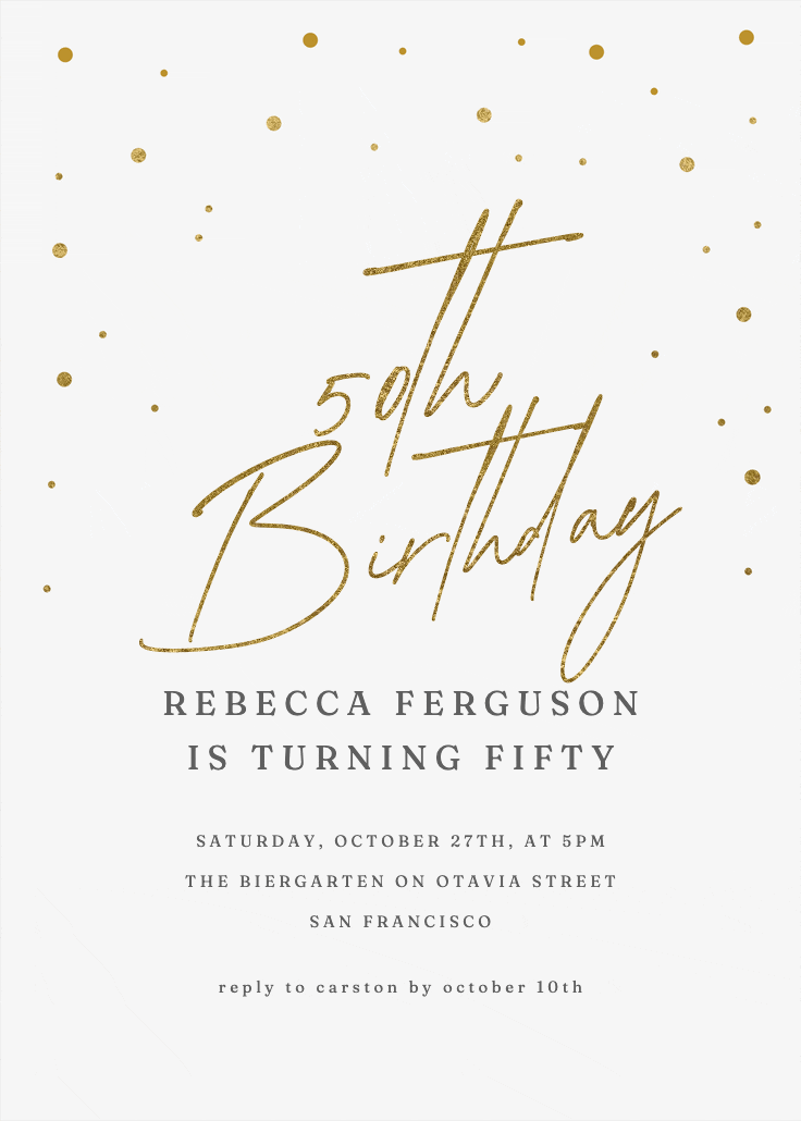 Golden flakes - birthday invitation