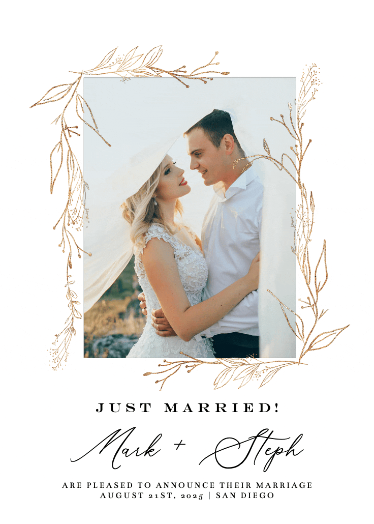 Golden outline branches - wedding announcement