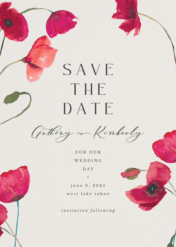 Red poppies - save the date card