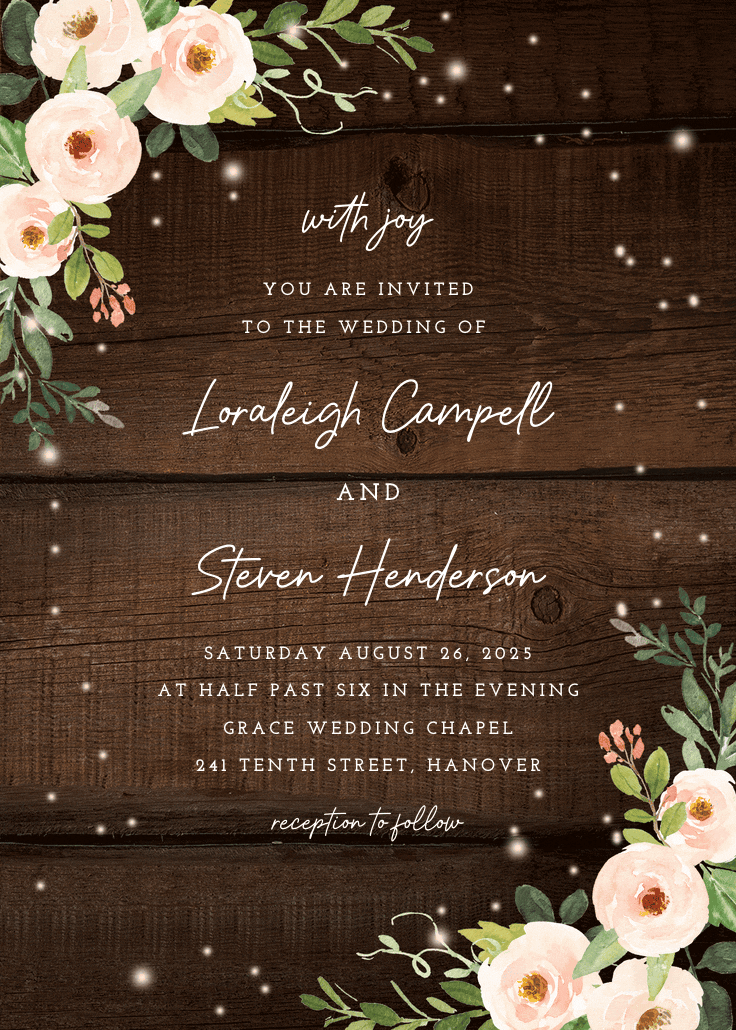 Sparkling rustic floral - wedding invitation