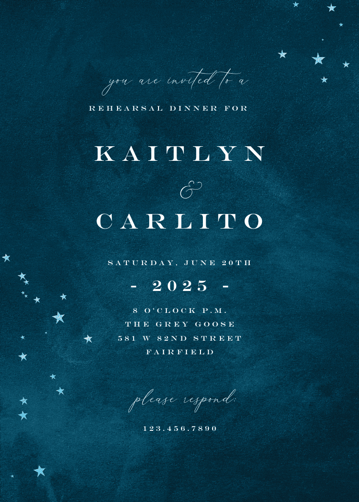 Starry night - rehearsal dinner party invitation