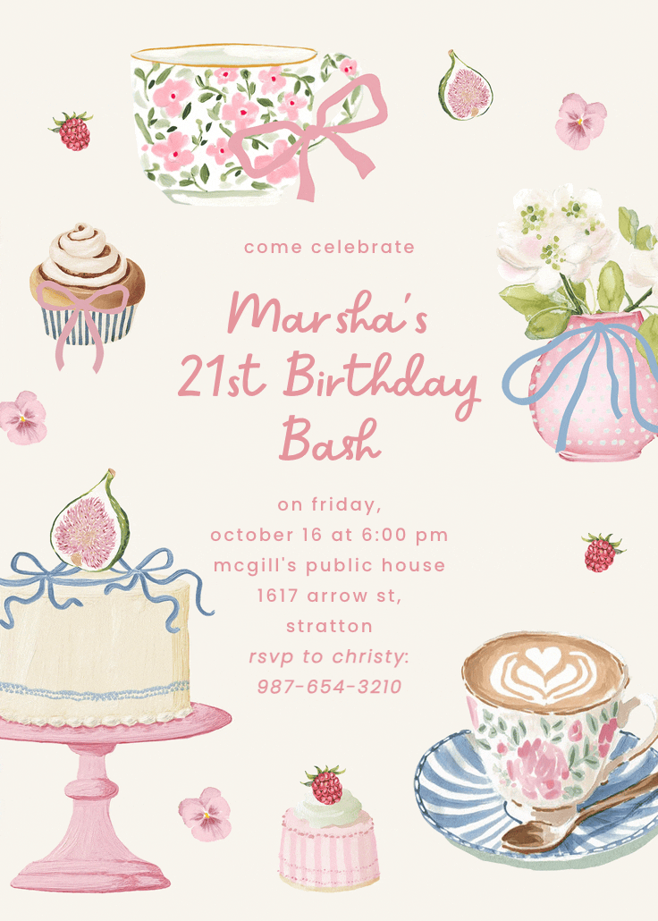 Sweet sips & cakes - birthday invitation