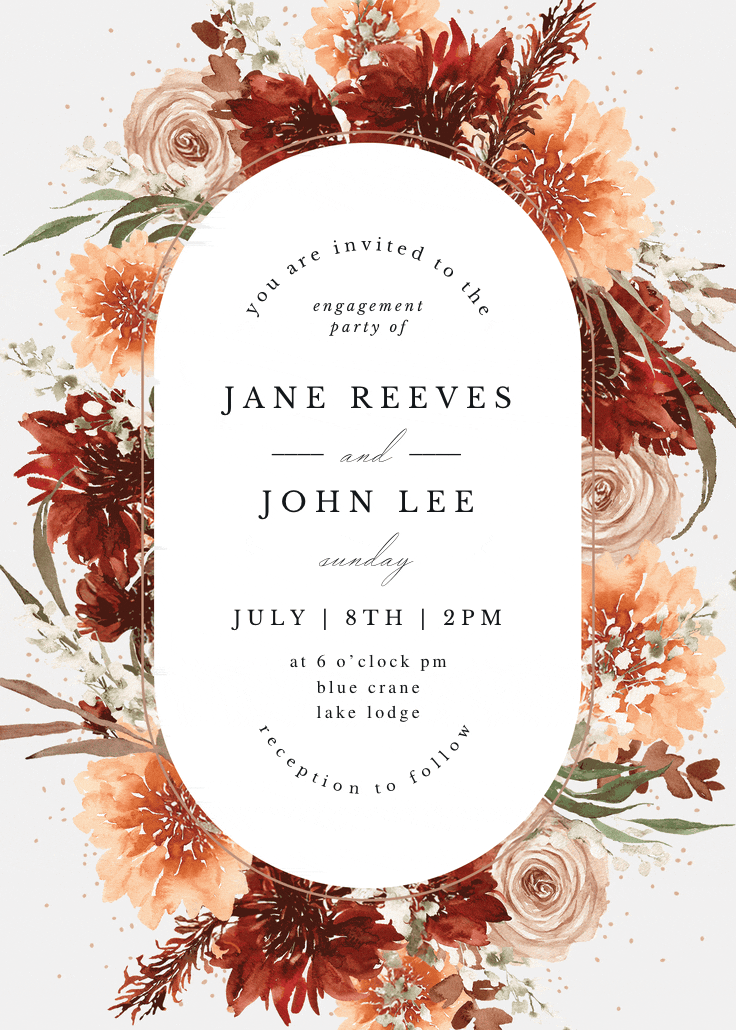 Terracotta round frame - engagement party invitation
