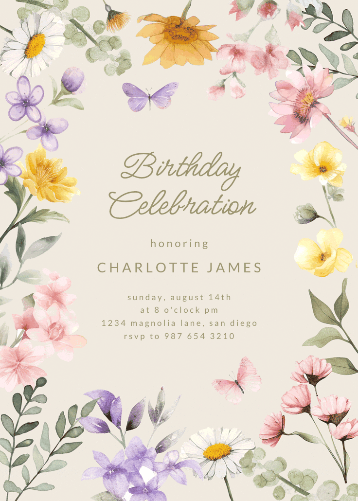 Wonderful blossoms - birthday invitation