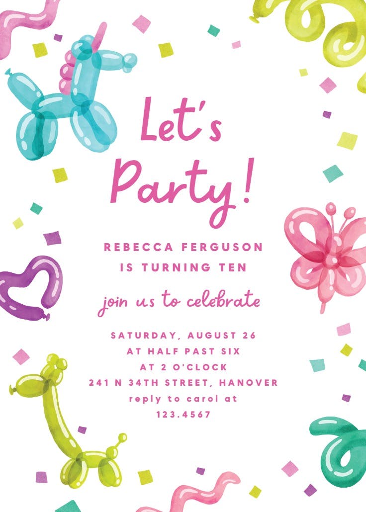 Balloon party - birthday invitation