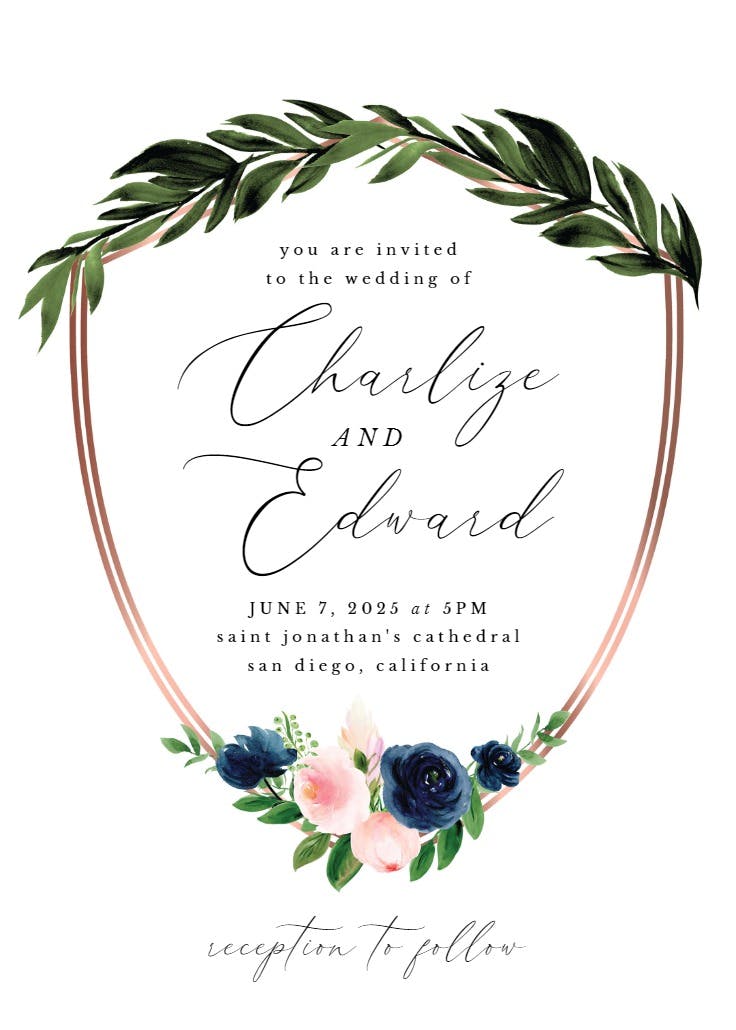 Bridal navy flower crest - wedding invitation