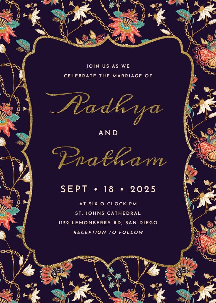 Cream colorful floral - wedding invitation