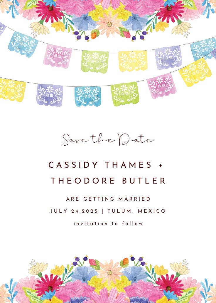 Flags and flowers - save the date card