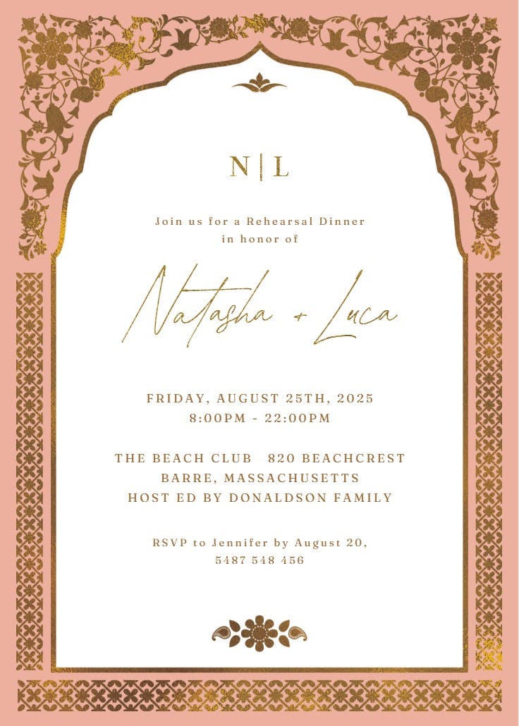 Floral gate - rehearsal dinner party invitation
