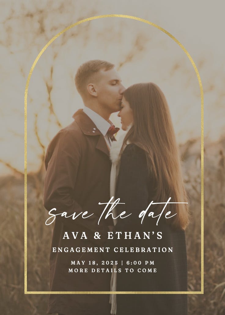 Gold arch - engagement party invitation