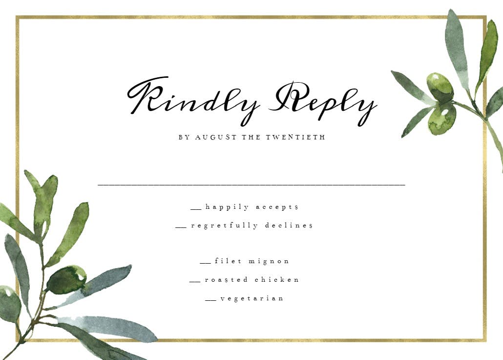 Golden frame & olive leaves - rsvp card