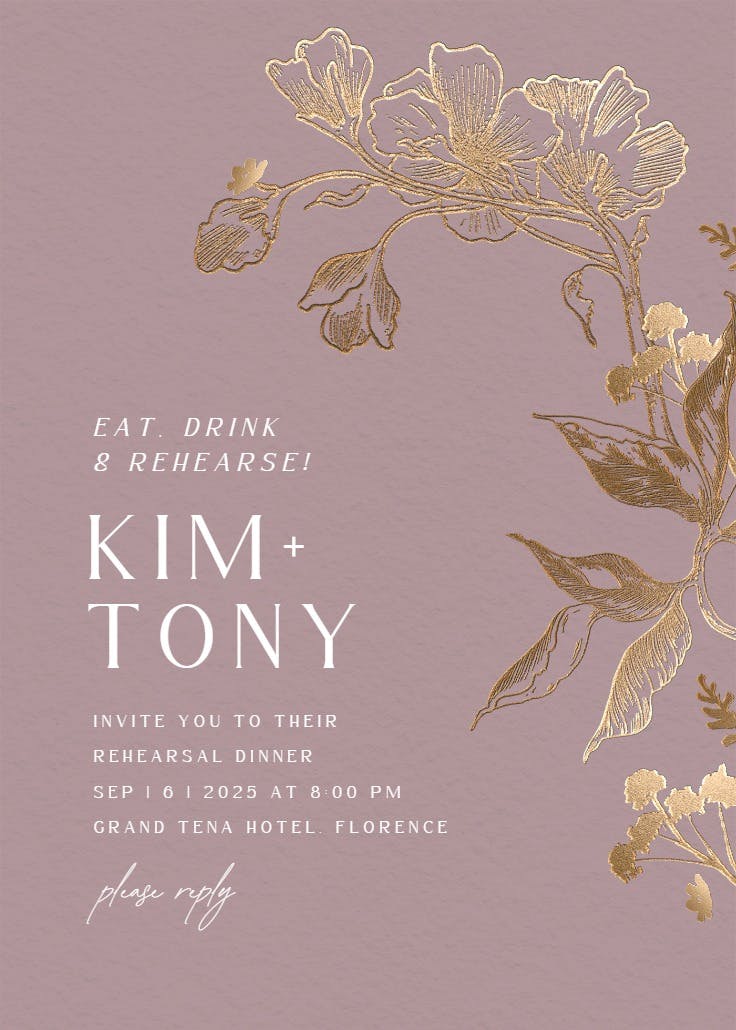 Golden orchid - rehearsal dinner party invitation