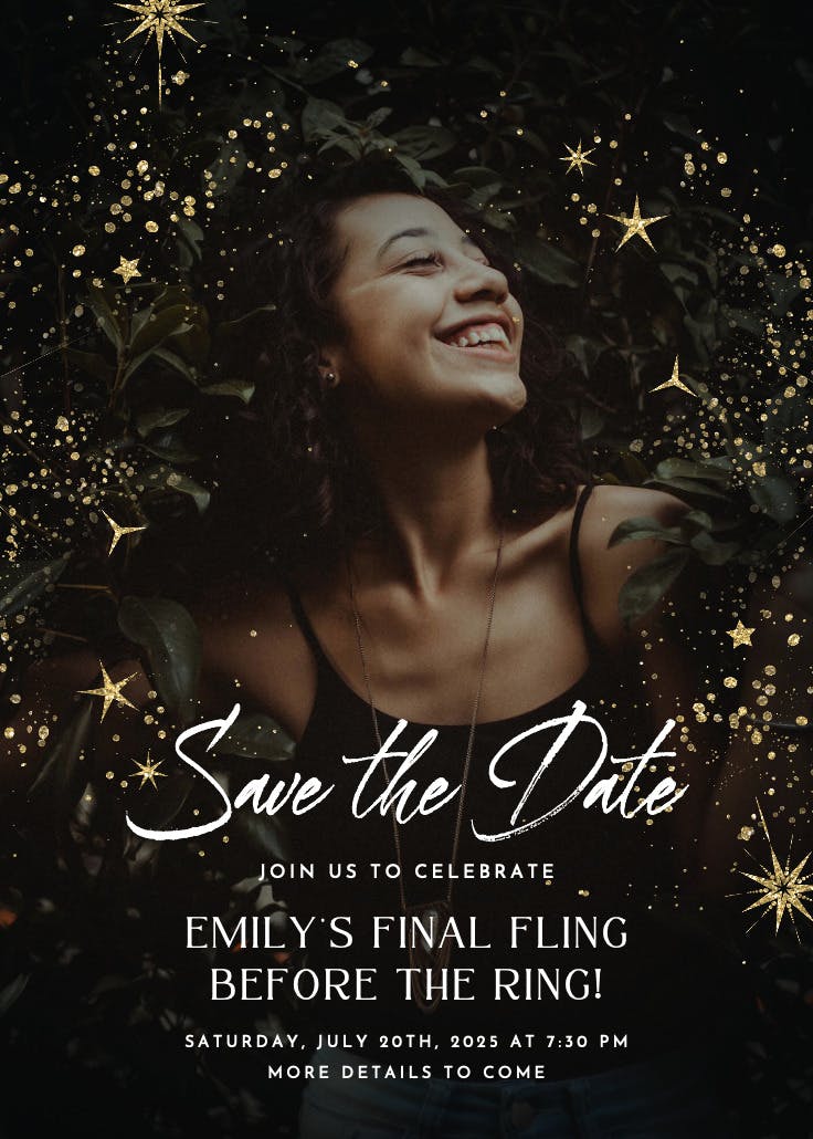 Golden stars and dots - bachelorette party invitation