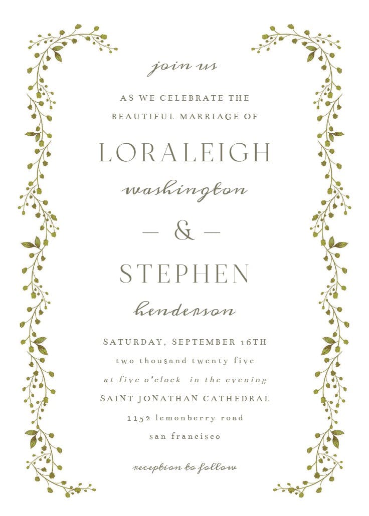 Green leaf border - wedding invitation
