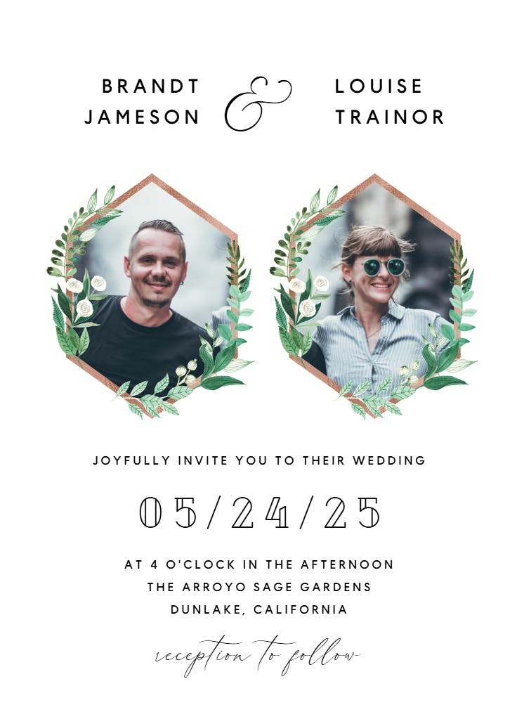 Greenery double photo - wedding invitation