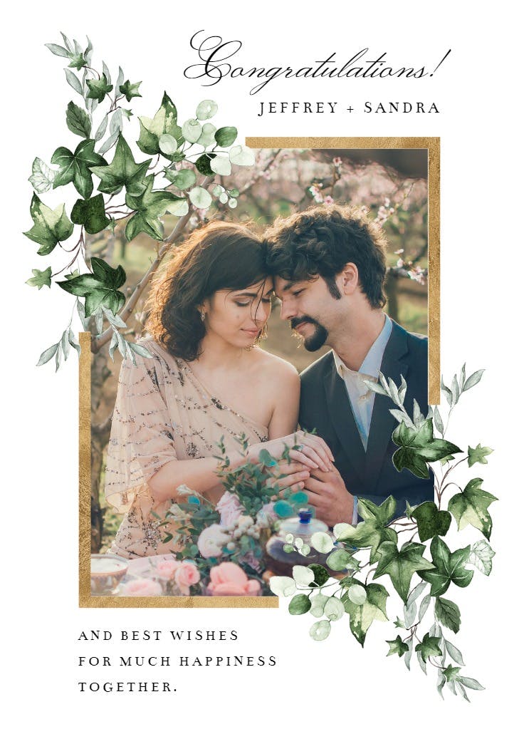 Ivy gold frame - wedding congratulations card