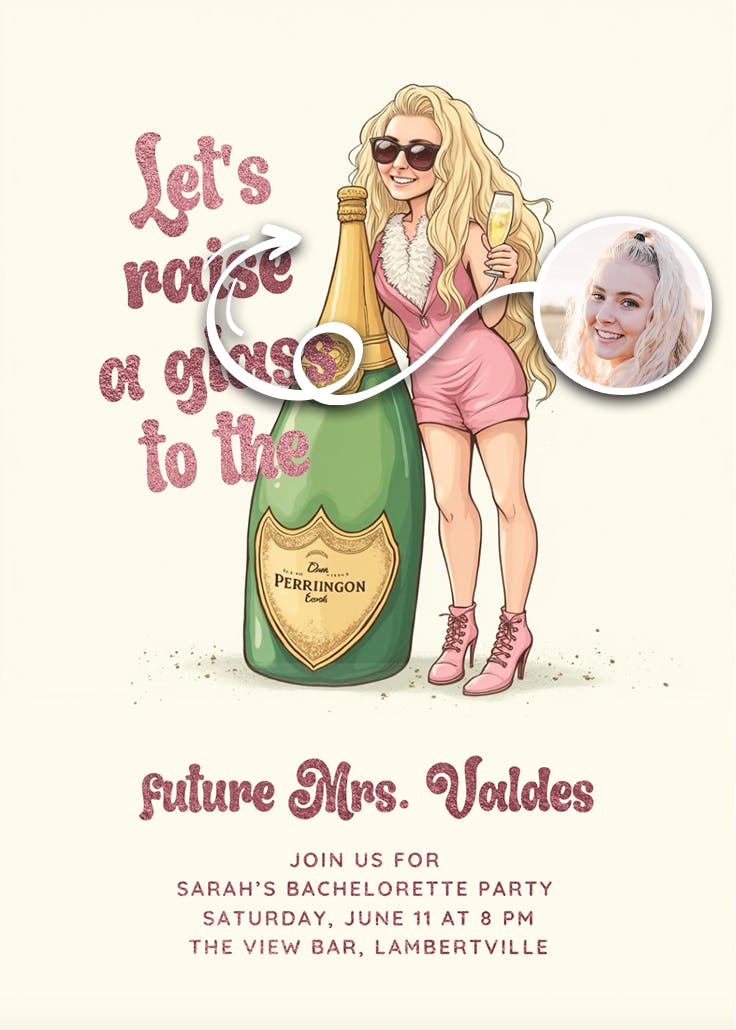 Let's raise a glass - bachelorette party invitation