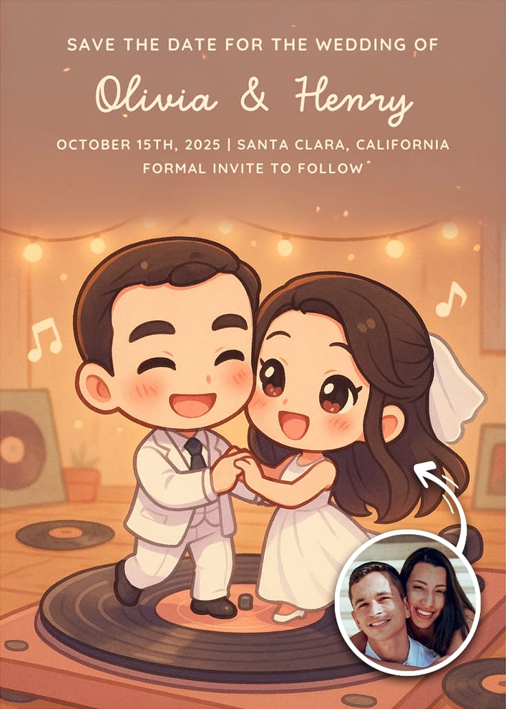 Love on the record - save the date card