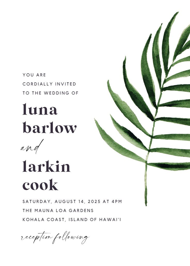 Minimal leaves - wedding invitation