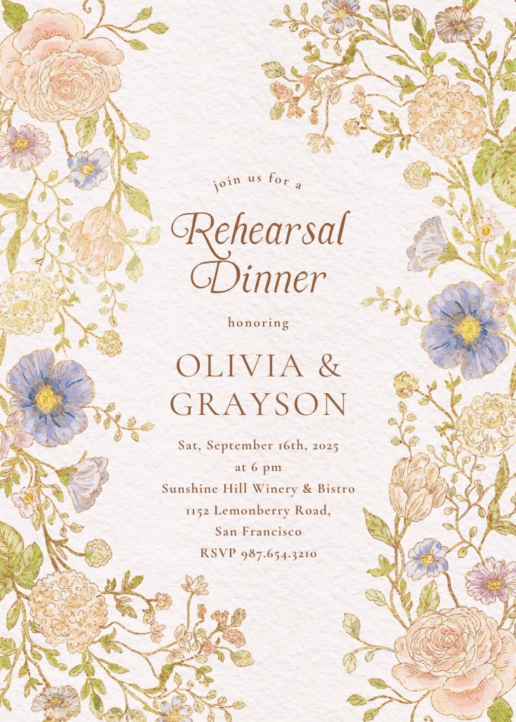 Nouveau florals - rehearsal dinner party invitation