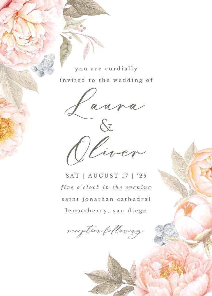 Peach flowers - wedding invitation
