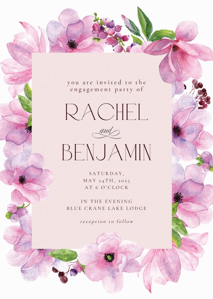 Pink gold flowers - engagement party invitation