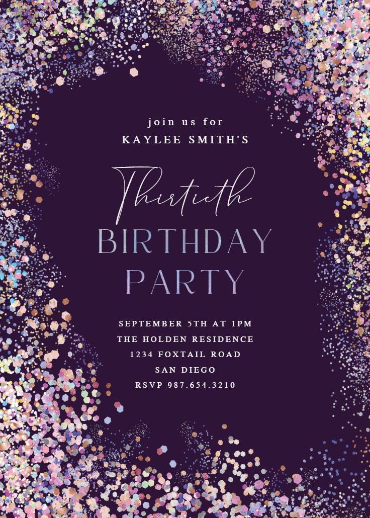 Rainbow confetti frame - birthday invitation