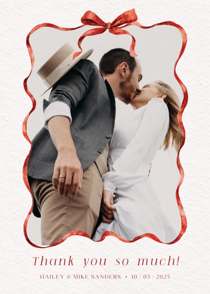 Ruby ribbon - wedding thank you card