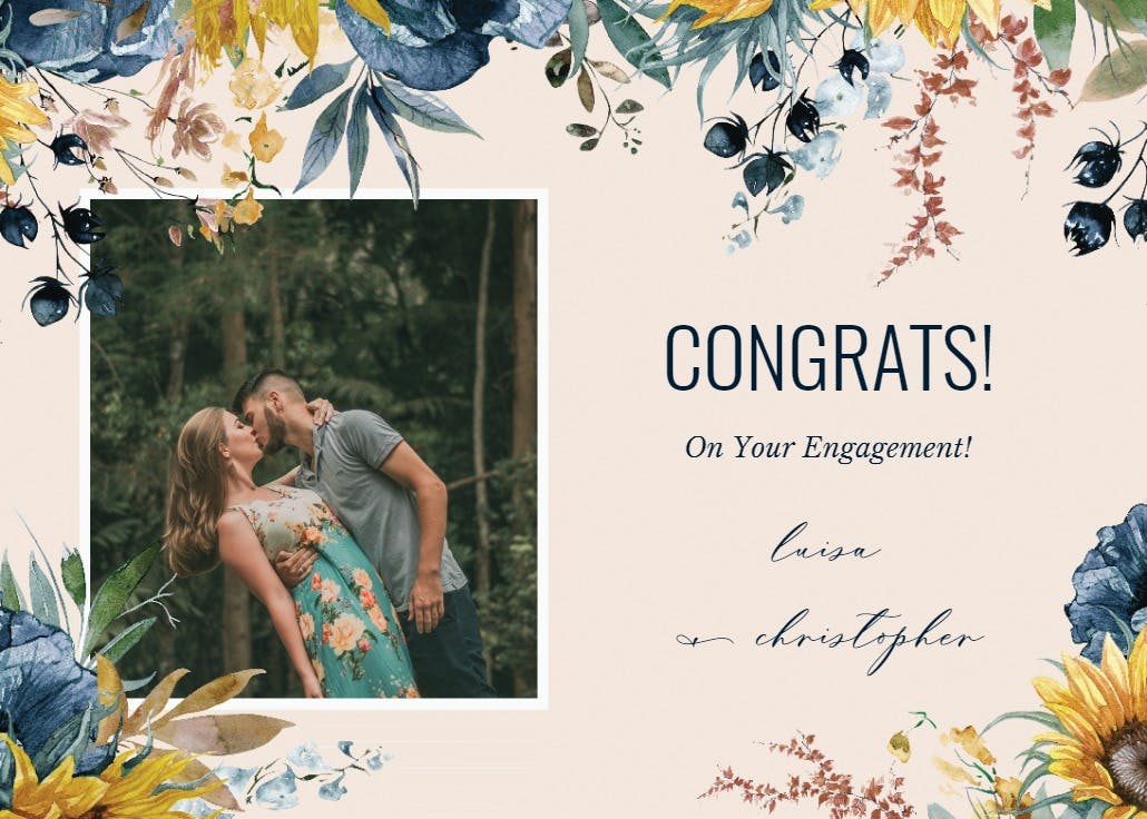 Sunflower and blue - engagement congratulations card