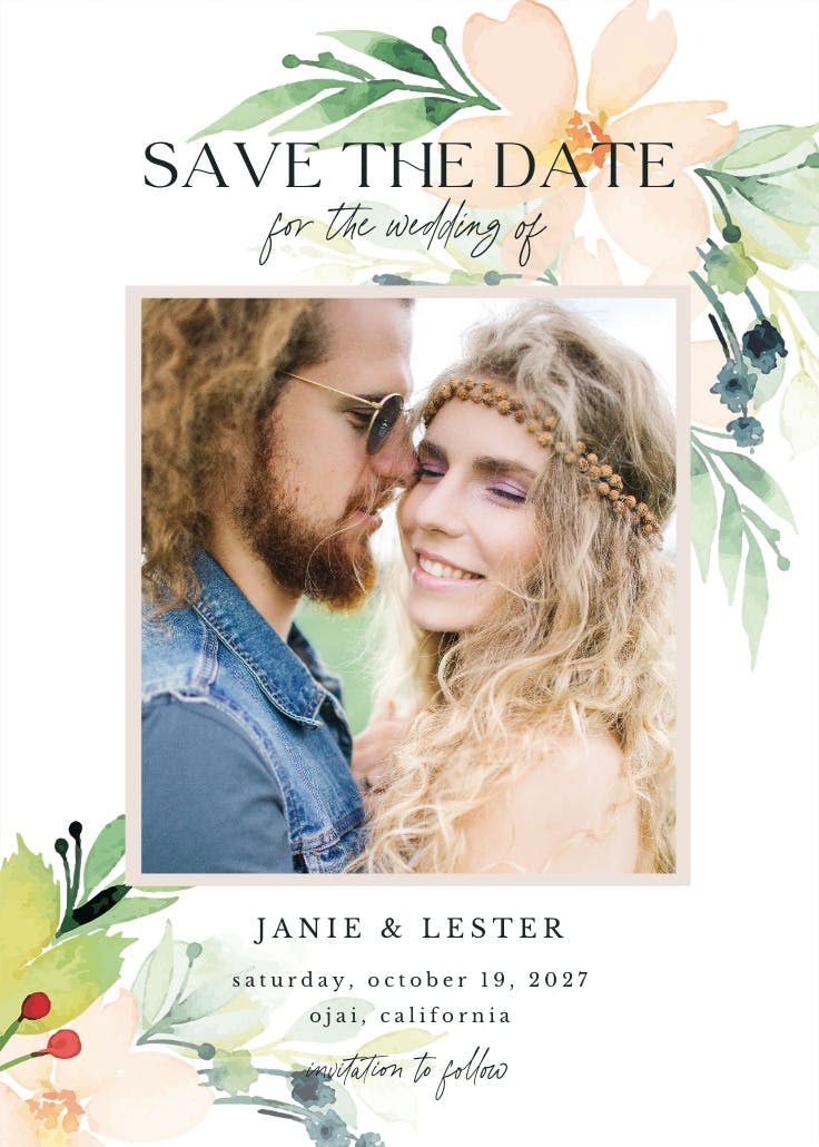 Watercolor flowers - save the date card