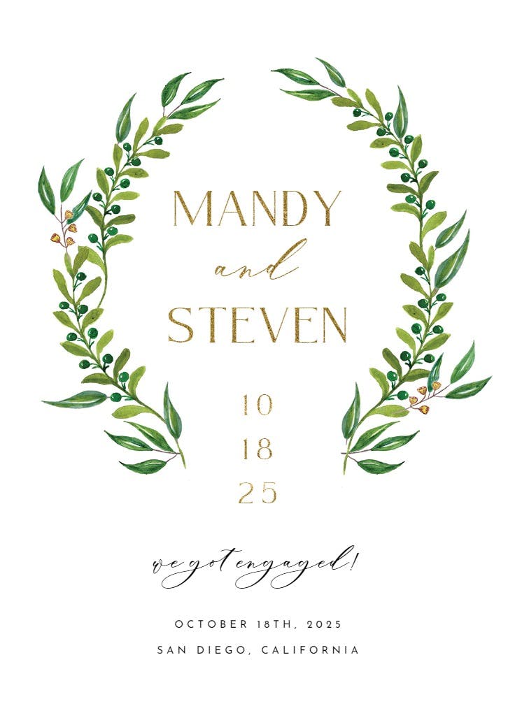 Watercolor greenery - engagement announcement