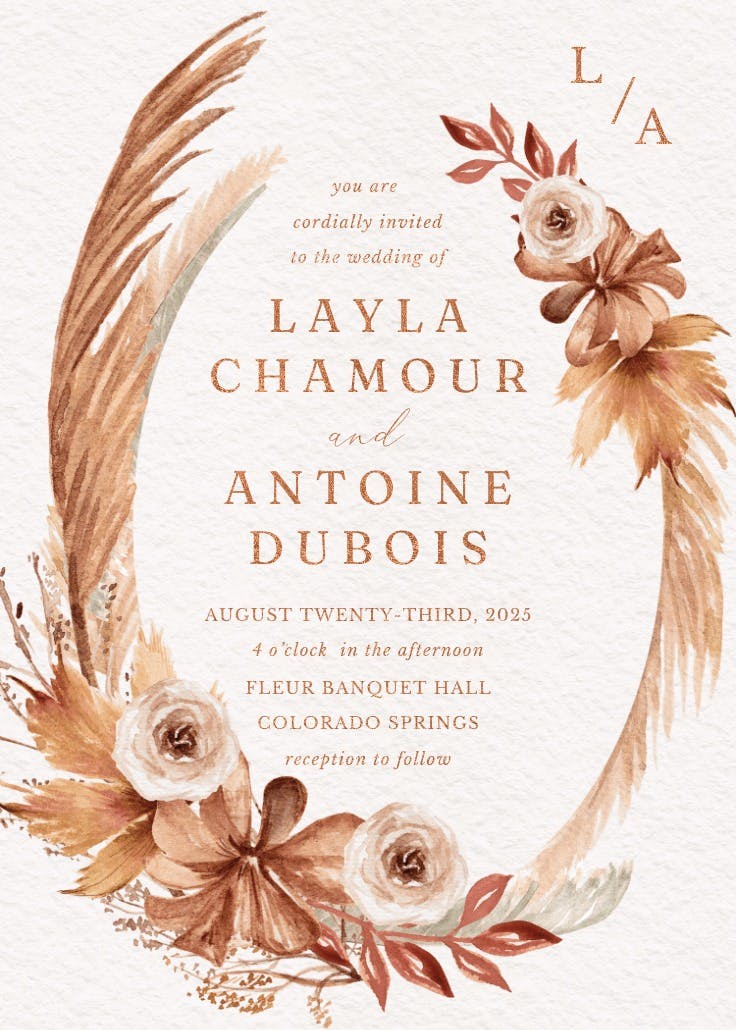 Watercolor wreath - wedding invitation