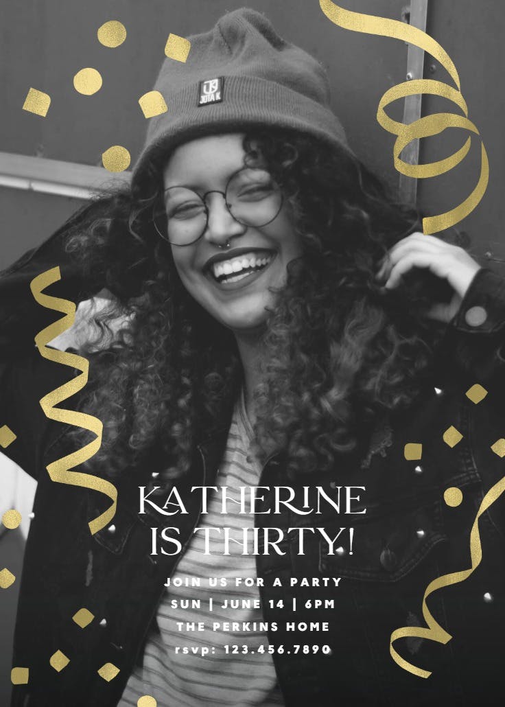 Whimsical gold ribbons - invitation